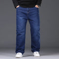 42-50 Plus Size Men's Jeans Business Casual Denim Pants High Waist Straight Leg Loose Elastic Comfortable Trousers Male Clothing