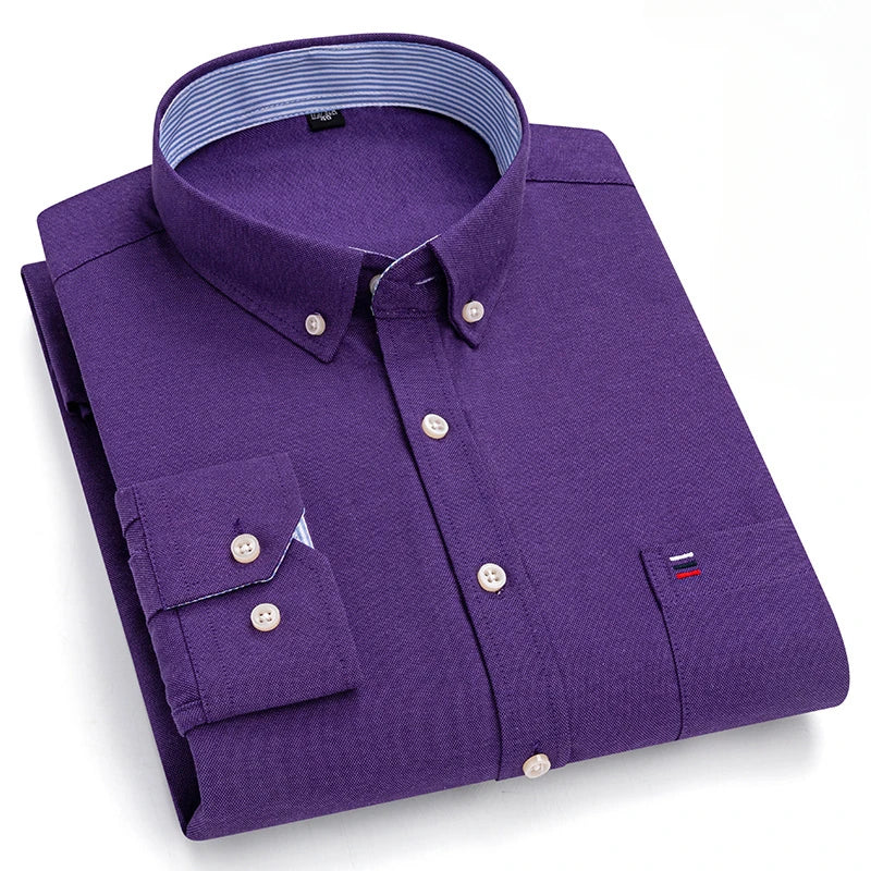 Men's 100% Cotton Oxford Long-Sleeve Slim Fit Shirt - 7XL