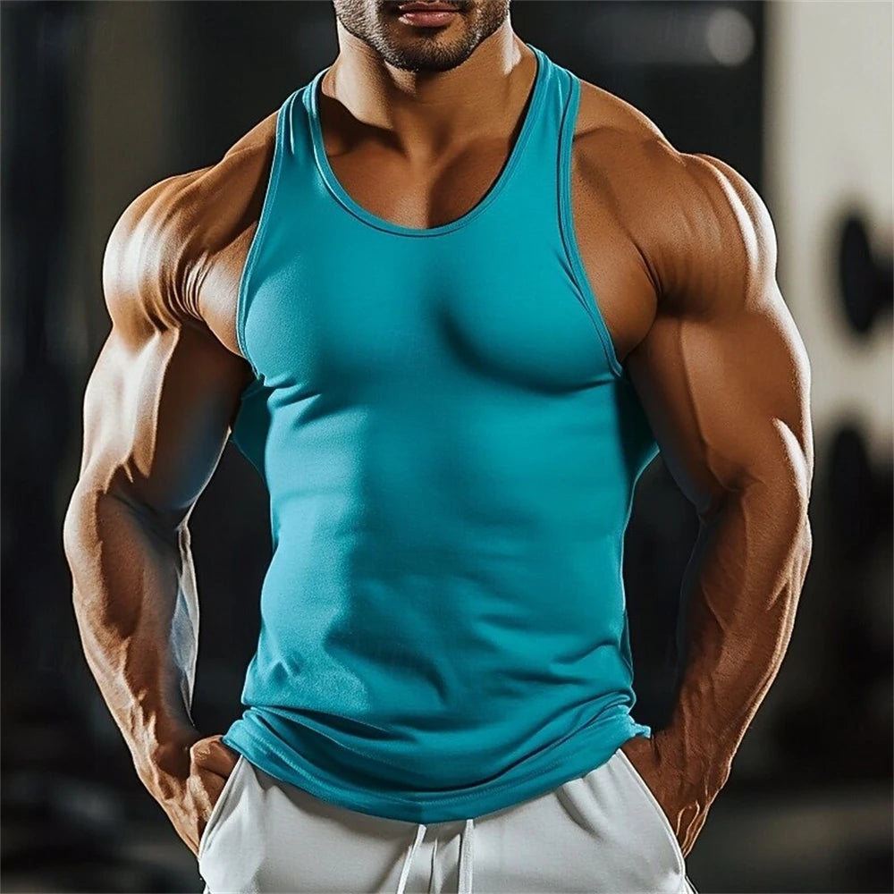 Outdoor Run Sports Men's Tank Top Summer Quick Dry Breathable Fitness Vest Fashion Gym Tees Casual Solid Color Sleeveless Shirt