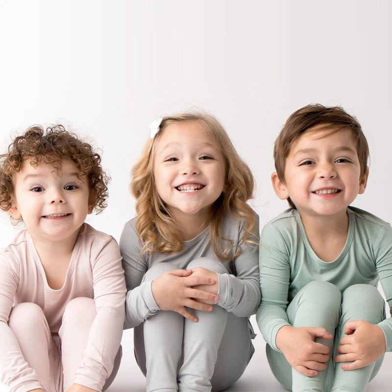 2026 New Arrivals Bamboo Fiber Toddler Baby Children's Pajamas Sets Suit For Girls Solid Long Sleeve Top+Pants Boys Sleepwear