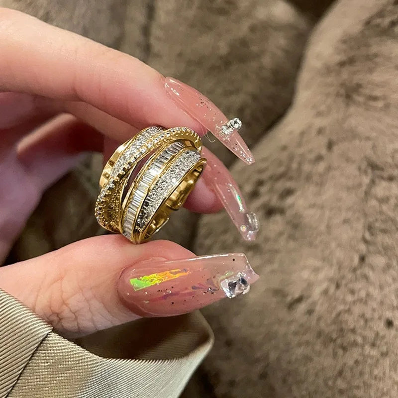 Irregular Pleated Ring For Women'S Men Open Adjustable Rings Wide Trendy Finger Rings Y2K Accessories Fashion Punk Jewelry