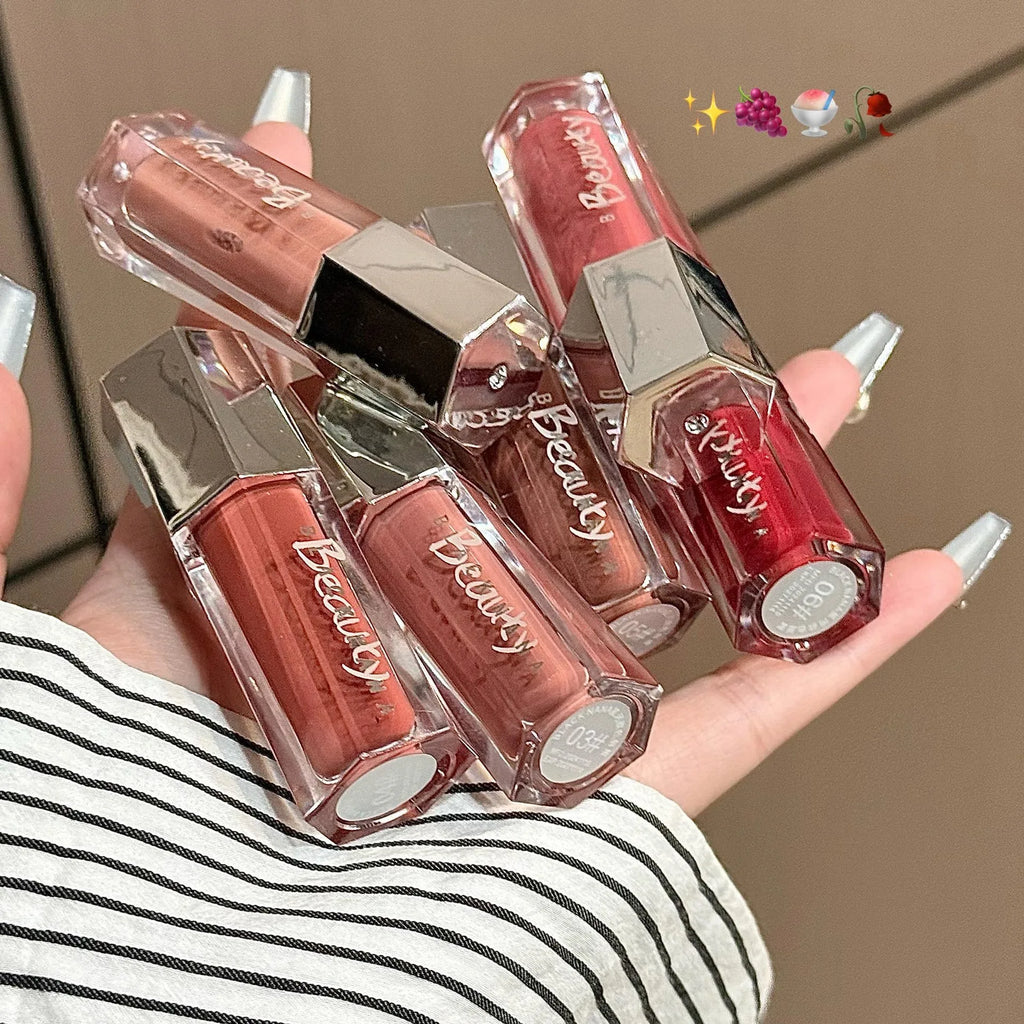 Ice Transparent Brown Lip Gloss Moisturizing Glossy Liquid Lipstick Water Light Glass Mirror Lip Glaze Long-lasting Beauty Lips