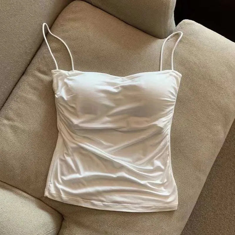 Built In Bra Camisole Tank Top For Women With Medium Stretch Cropped Sleeveless Vest
