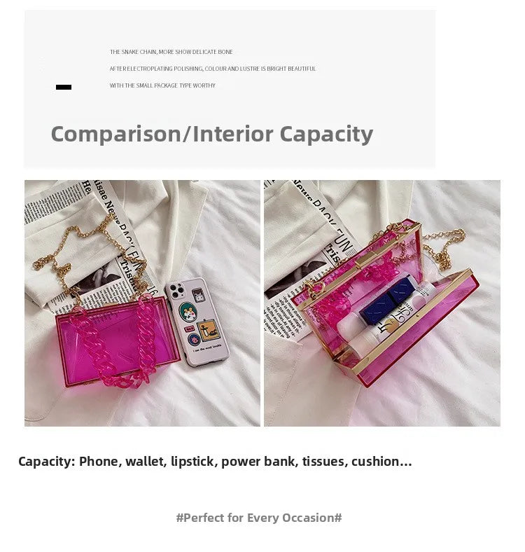 Fashionable Acrylic Handbag Women's Hot Sale Of The Season New Chain Box Bag Transparent Handbag Cross-Border Style Small Siz...
