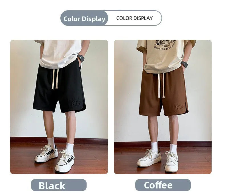 Men's Summer Ice Silk Thin Breathable Straight Leg Pants Five-Quarter Casual Shorts Polyester Fabric Comfortable Lightweight