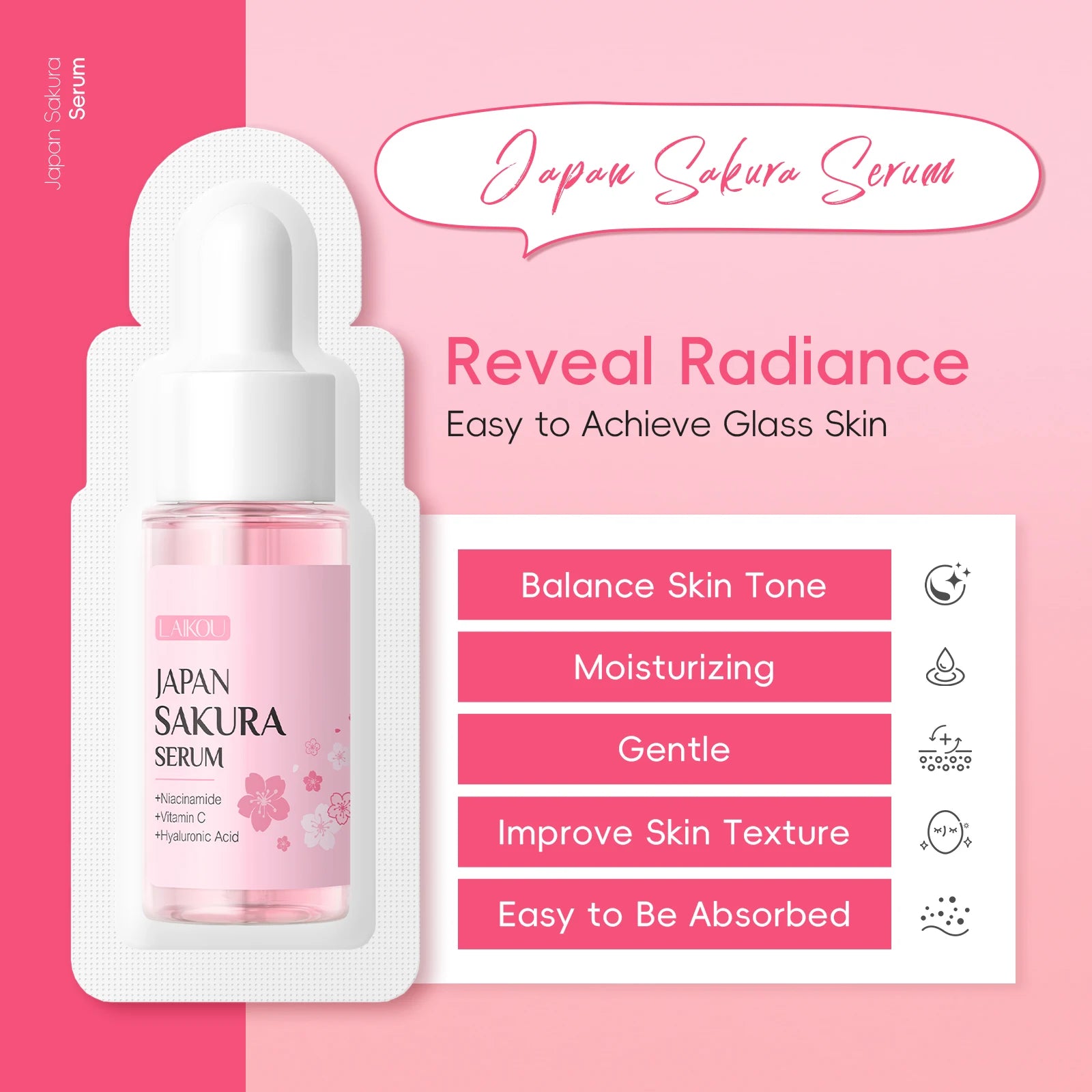 LAIKOU Japanese Sakura Skin Care Set - Hydrating Nourishing Moisturizing Soften Rough Skin for Radiant Complexion