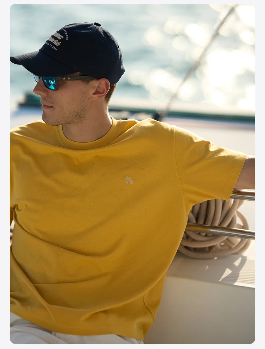 SIMWOOD Men's 230gsm Cotton Sorona Blend Soft Breathable T-Shirt Men Loose Fit Short Sleeve Tee Casual Summer Top