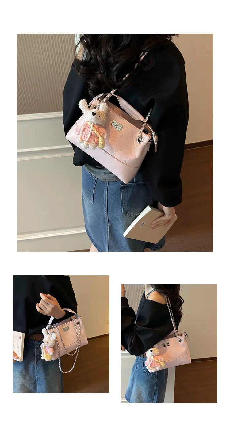 Korean Style Casual Women's Large Capacity Simple Tote Bag Fashion Trendy Underarm Leisure Handbag Daily Match PU Material