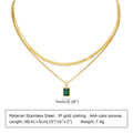 Retro Green Zircon Pendant Necklace For Women'S, Crystal Stone Chain Stainless Steel Gold Plated Luxury Birthday Gifts