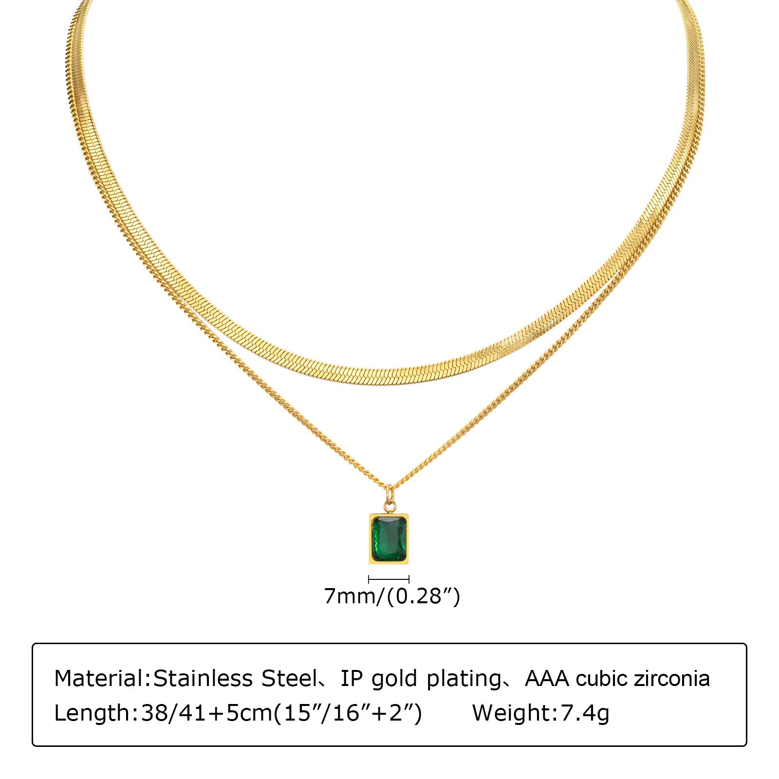 Retro Green Zircon Pendant Necklace For Women'S, Crystal Stone Chain Stainless Steel Gold Plated Luxury Birthday Gifts