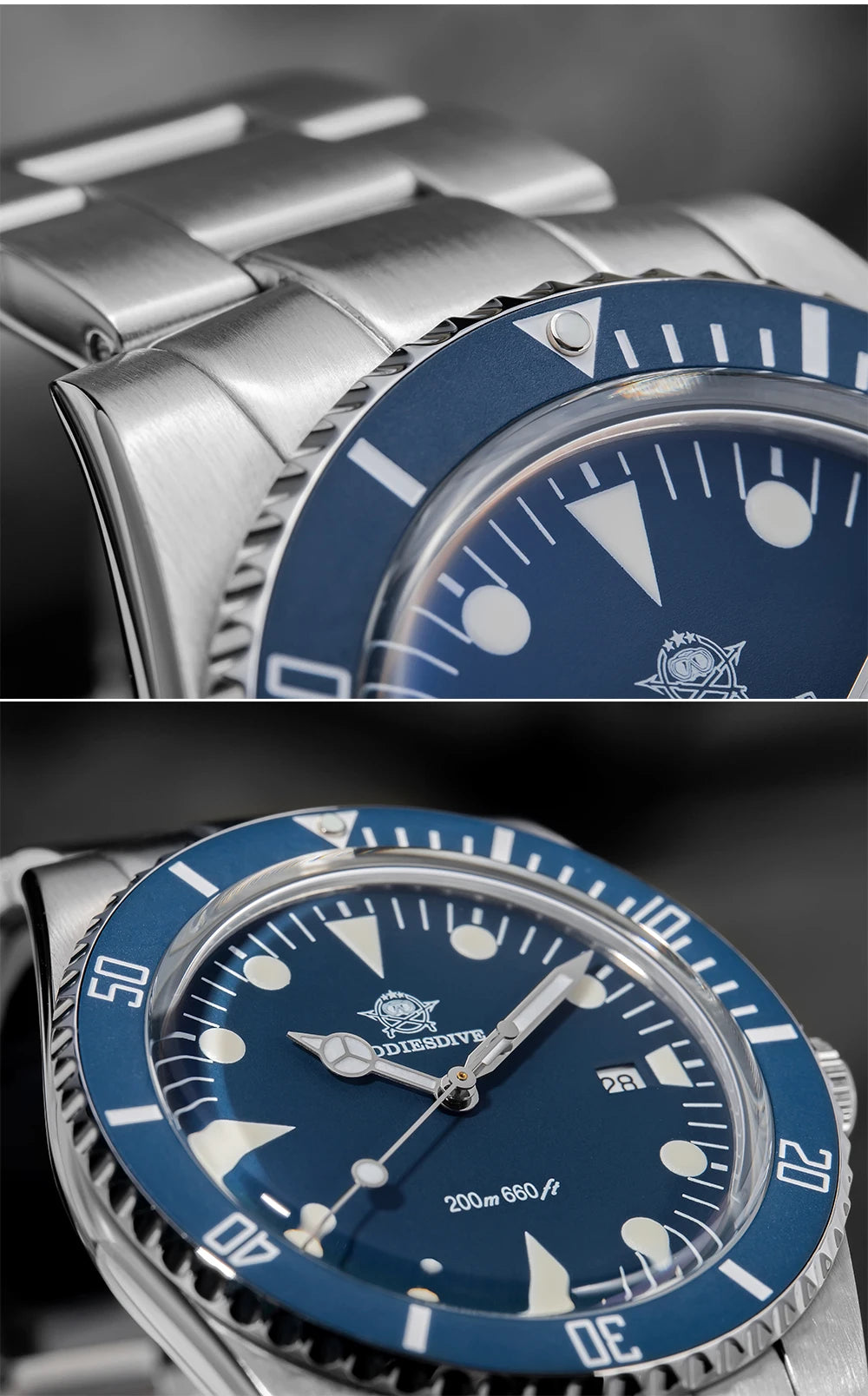 ADDIESDIVE Men's Diving Watch Stainless Steel Ceramic Bezel Quartz Watch Men's BGW9 Luminous 200m Waterproof  Men's Watch