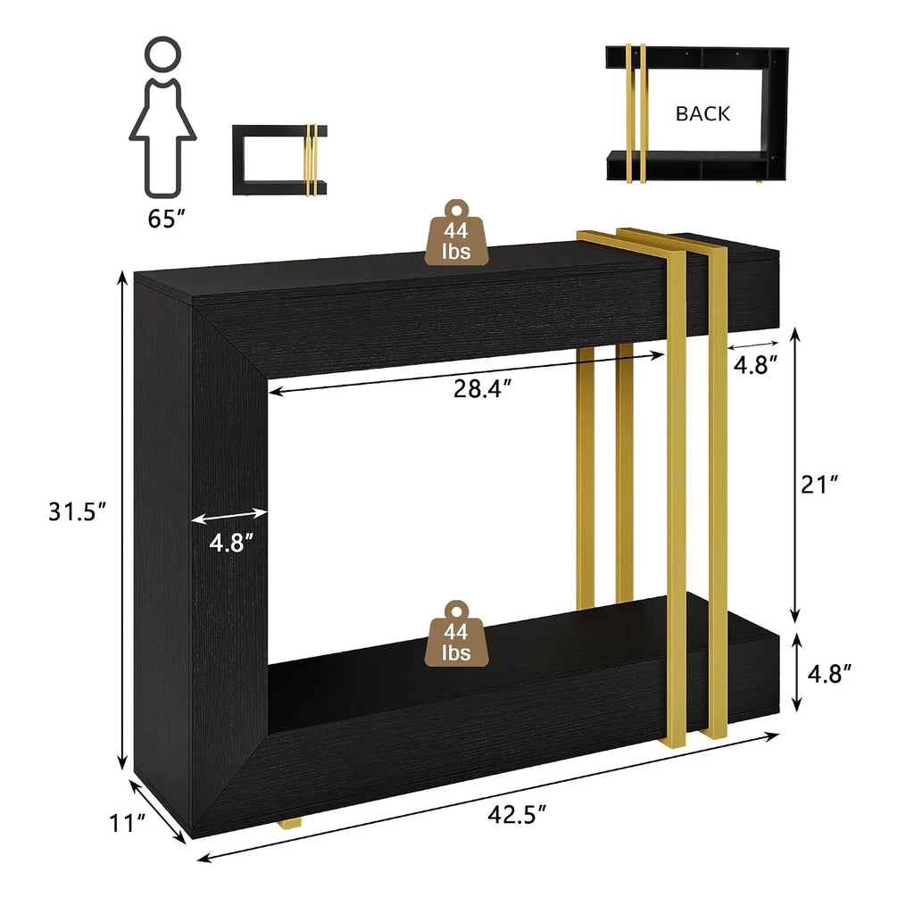 42.5-Inch Console Table 2-Tier Wood Entry Table with Storage & Metal Base for Living Room Hallway Foyer, Customized