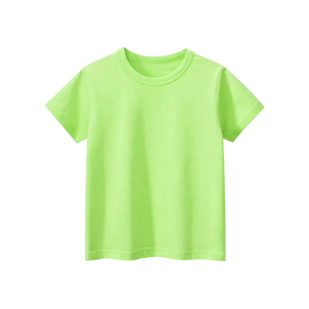 Kids Solid 100% Cotton Short Sleeve T-Shirt – Unisex, Ages 1-9Y