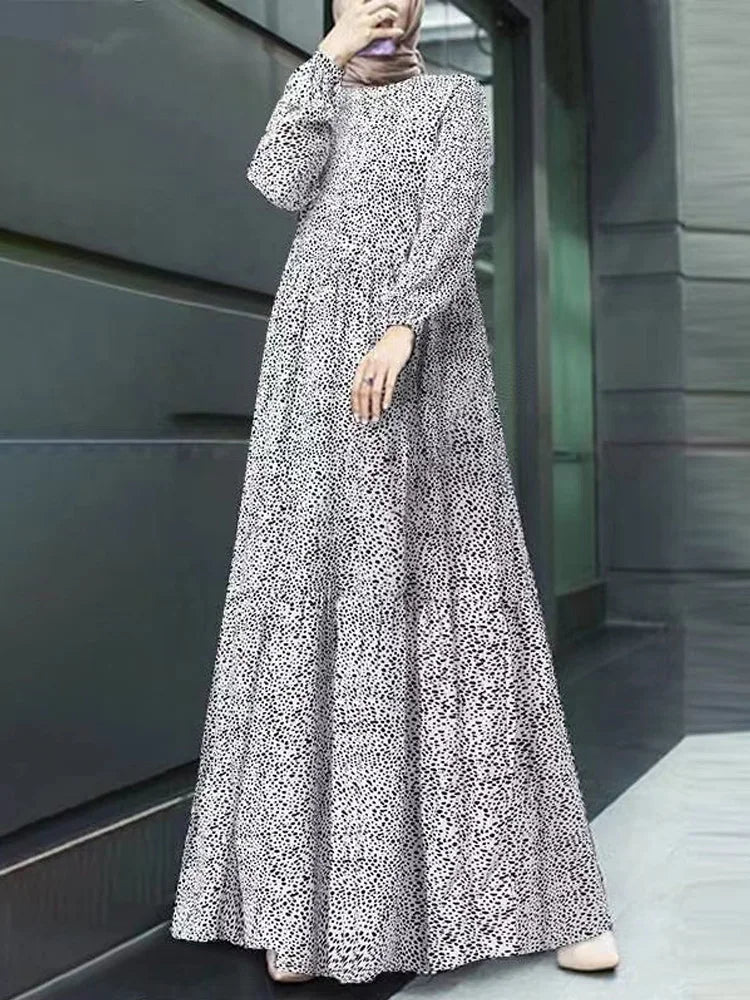 New Fashion Polka Dot Long Sleeve Long Dress for Women Spring Summer O Neck Evening Party Dresses Loose Waist Lady's Dress Robe
