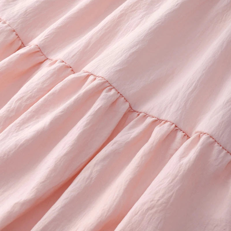 Summer Women Skirts Vintage High Waist Elastic Patchwork White Long skirt Chic pink skirt Long Cake A-line Skirt