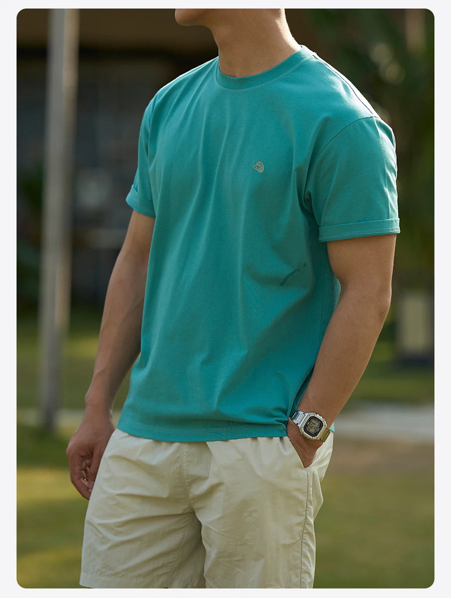SIMWOOD Men's 230gsm Cotton Sorona Blend Soft Breathable T-Shirt Men Loose Fit Short Sleeve Tee Casual Summer Top