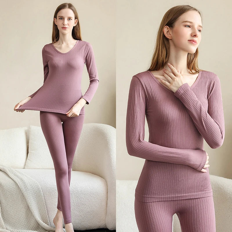1 Set Warm Thermal Underwear Sexy Ladies Intimates Long Johns Women'S Shaped Sets Female Middle Collar Thermal Shaping Clothes