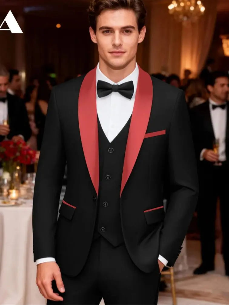 ULBYANRY Mens 3-Piece Suit Set (Jacket Vest Pants) Formal Business Tuxedo XXS-7XL Tailored Party Prom Wedding Suits