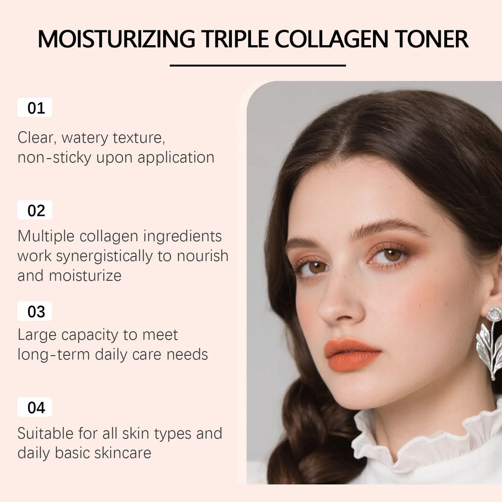 Triple Collagen Toner Moisturizing Watery Non‑Sticky Texture Hydrating Nourishing Skin Care Refreshing Large Capacity Face Toner