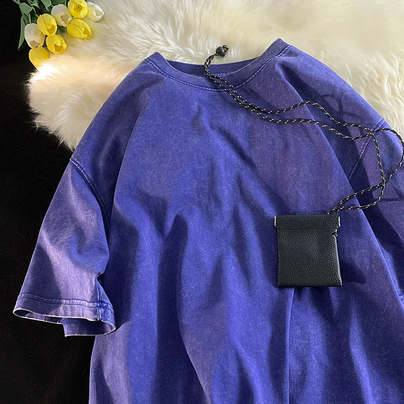 Quality Oversized Acid Washed Y2K T Shirt Men Vintage T-Shirts Streetwear Mineral Wash Tee Shirts Boy Loose Luxury Brand Tops