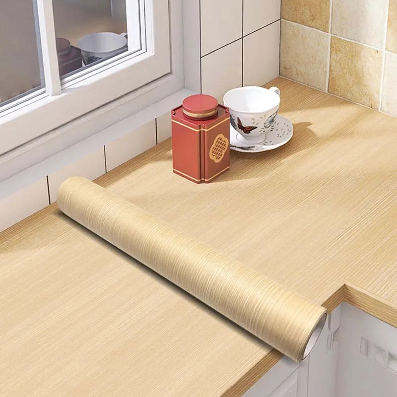 Wood Grain Cabinet Self-adhesive Wall Stickers Flame Retardant Waterproof Renovation Kitchen Anti-smoke Protective Film