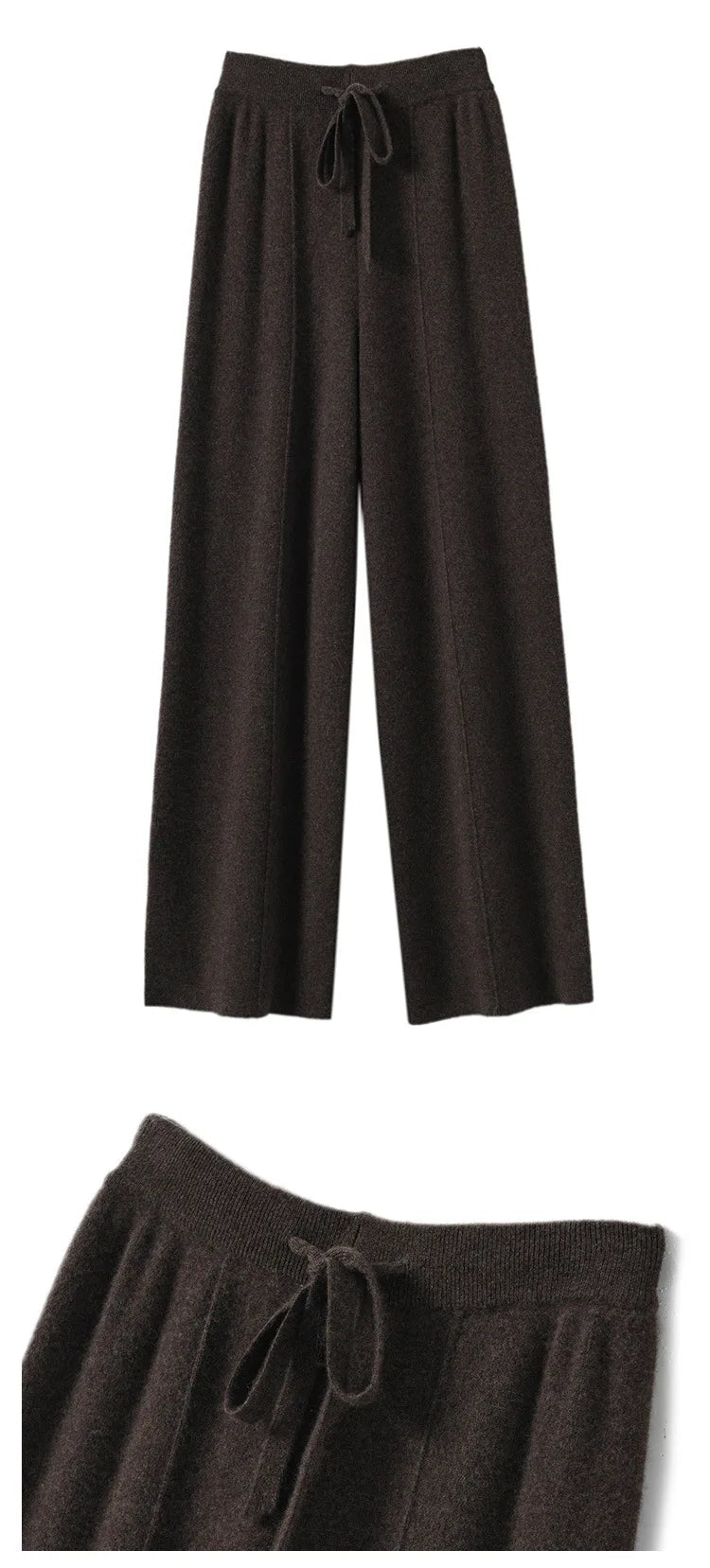 Women's Solid Color Wool Knitted Wide Leg Pants Autumn Winter Basic Soft Warm Cashmere Knit Trousers Casual Simple Style Korean