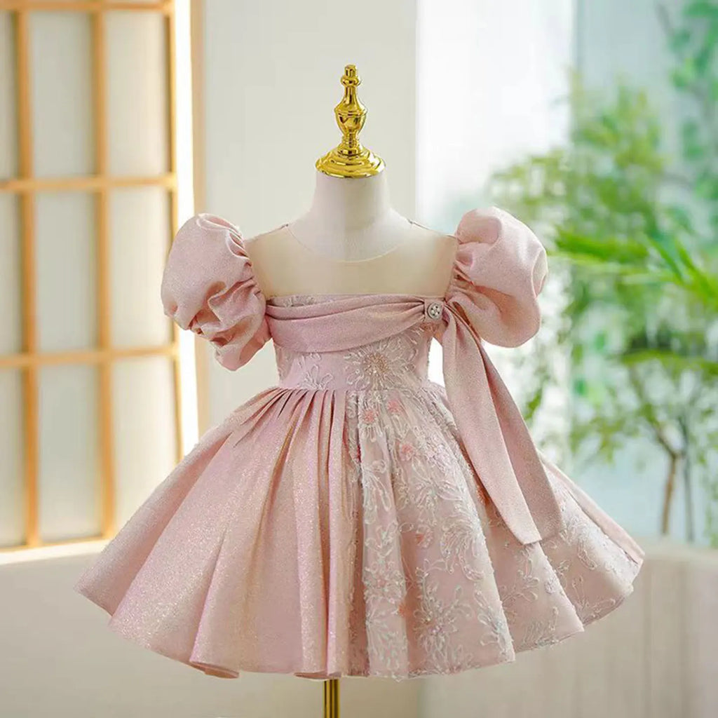 Dreamy Vow J774 Charming Blue Girl Dress With Short Sleeves  for Kids 1st Toddler Birthday Evening Party Knee Length Ball Gown