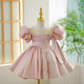 Dreamy Vow J774 Charming Blue Girl Dress With Short Sleeves  for Kids 1st Toddler Birthday Evening Party Knee Length Ball Gown