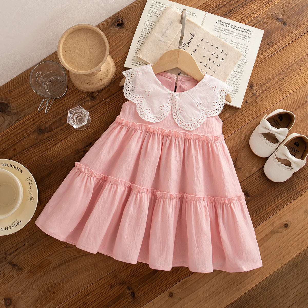 Baby Girl Dress Summer Cotton Solid Color Lace Edge Sleeveless Girls Dresses Simple Casual Beach Baby Girl Clothing