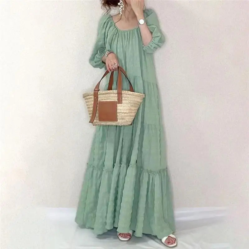 Fairy Tale Slimming Long Skirt Dress Super Fairy Big Swing Skirt Women's Fashion Summer City Walk High Collar Long Sleeve Dress