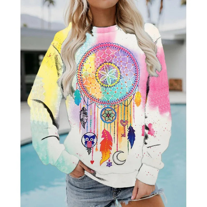 Dream Catcher 3D Print Sweatshirt - Women's Casual O-Neck Pullover