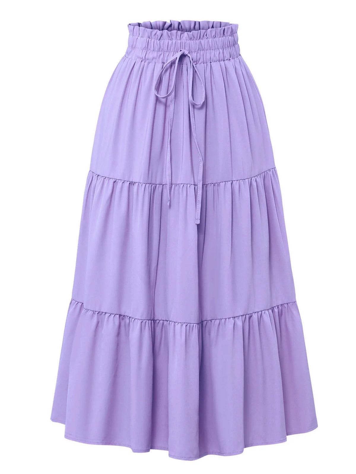 1PC Women's Summer Solid Color Bohemian A-line Midi Skirts 2026 New Female Vacation Casual Loose Faldas