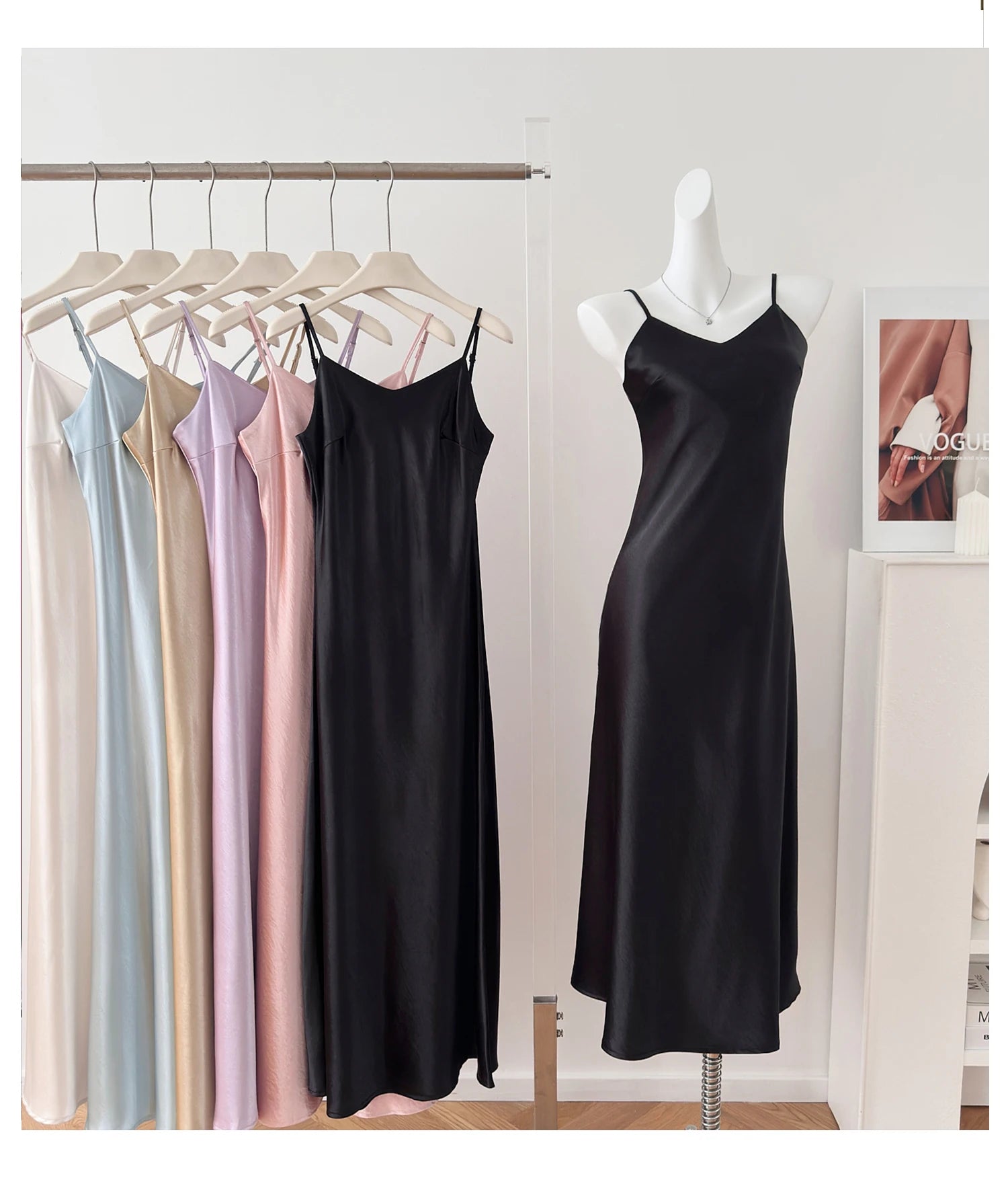 Elegant Chinese Style Satin V-Neck Sleeveless Women's Dress Slimming Waist Design Summer City Walk Long Skirt Inner Wear