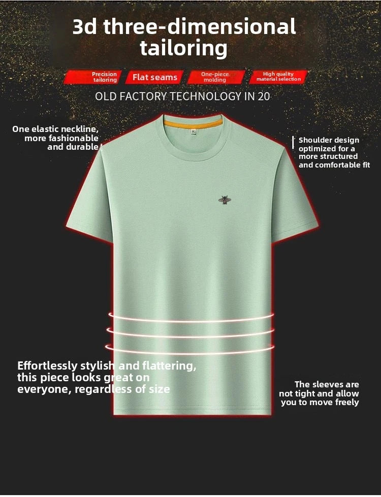 New Luxury Brand Men's T-shirt O-Neck Cartoon Bee Embroid Short-sleeve Breathable Seamless Half-sleeve Summer Fashion Menswear