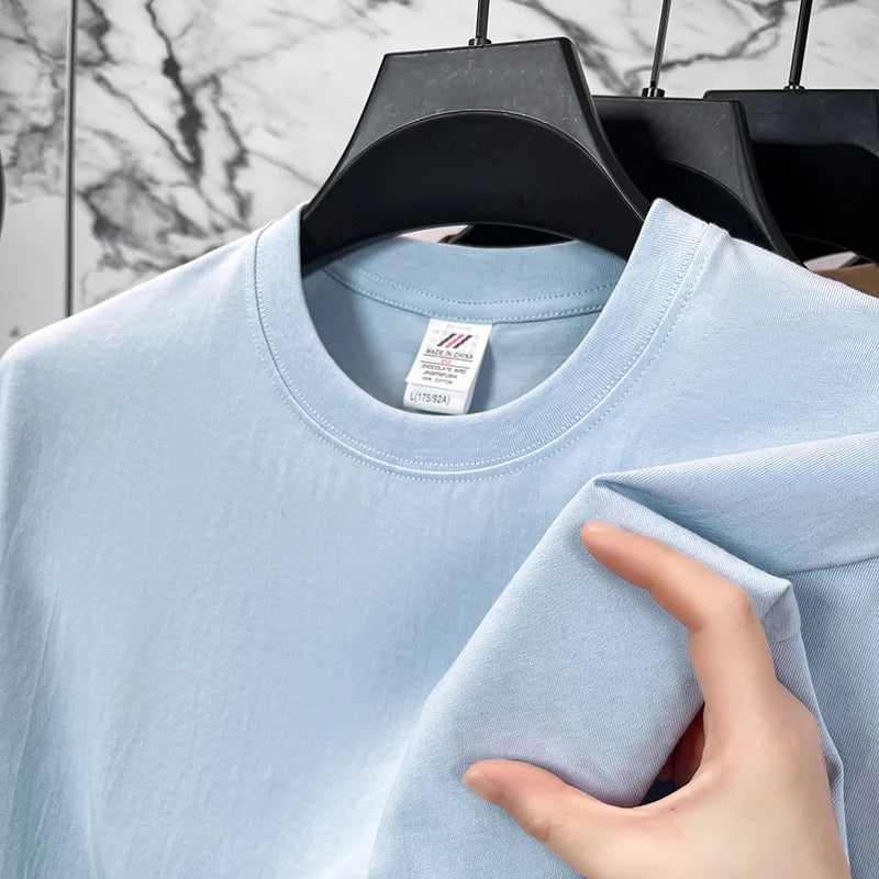 Men's Pure Cotton Casual T-Shirt - Short Sleeve Round Neck Solid Top