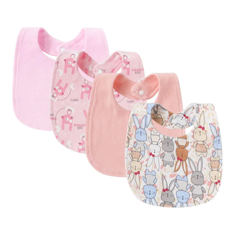 4-Piece Baby Bib Set - Cotton Cartoon Animal Print for Toddlers 1-3Y