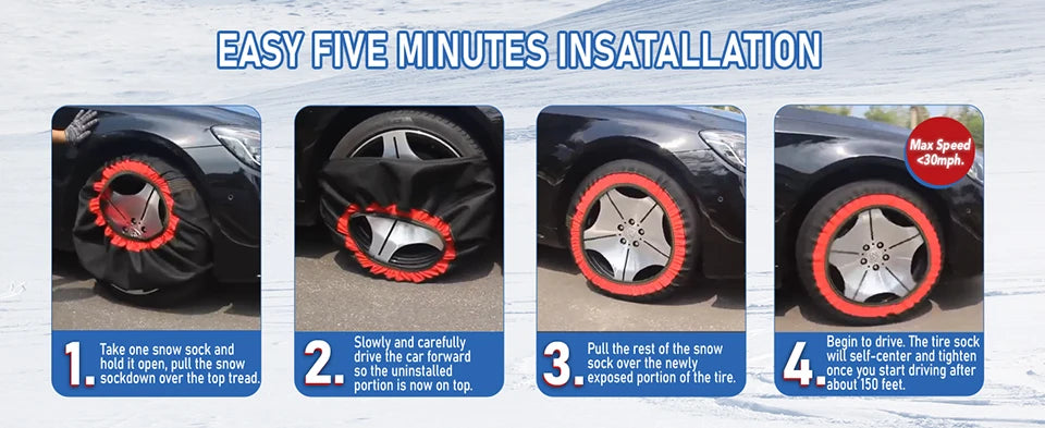 Car Red Black Anti Skiing Sock With High Resistance Fiber Anti Slip Silent Don't Damage Tire With Storage Bag & Gloves & Sleeves