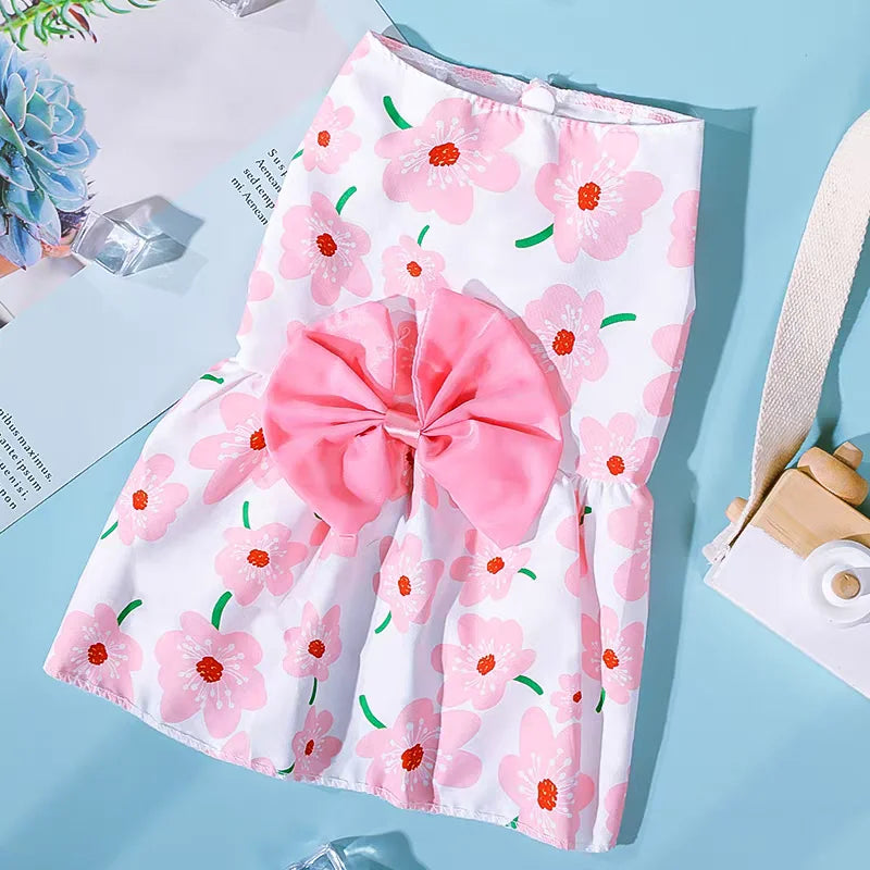 Dog Princess Dress Summer Kitten Pet Skirt Cute Printed Bow Lace Dog Dresses For Small Medium Puppies Poodle Chihuahua Apparel