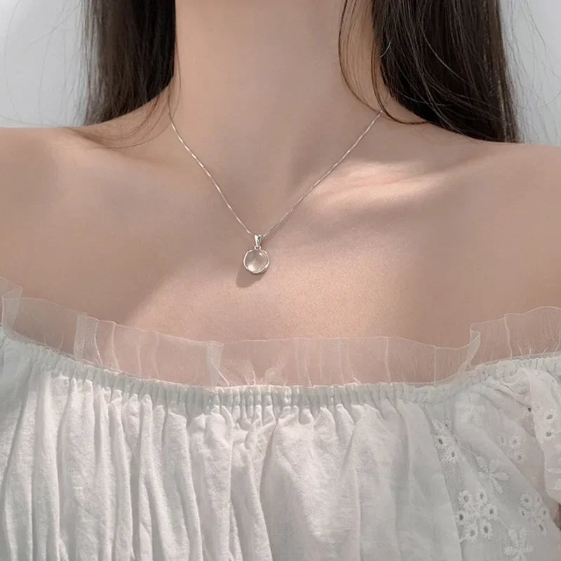 Collares Con Colgante Luxury White Round Pendant Necklaces Women'S Fashion Jewelry Choker Clavicle Chain Short Charm Necklace