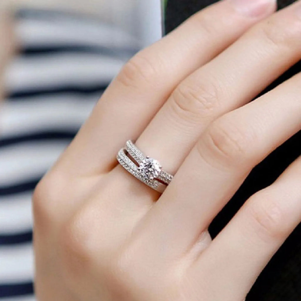 1 Pair Vintage Halo 925 Sterling Silver Wedding Ring Set For Women'S Lady Anniversary Jewelry Bulk Sell