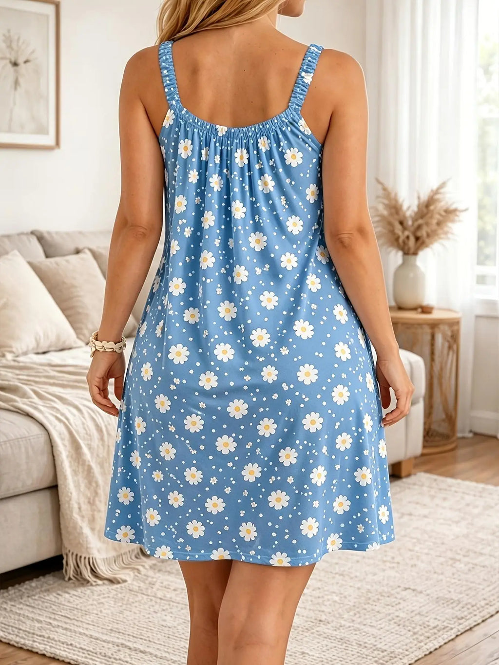 Women 100% Cotton Nightgown Floral Print Spaghetti Strap Sleep Dress Loose Short Summer Nightwear Casual Homewear For Ladies