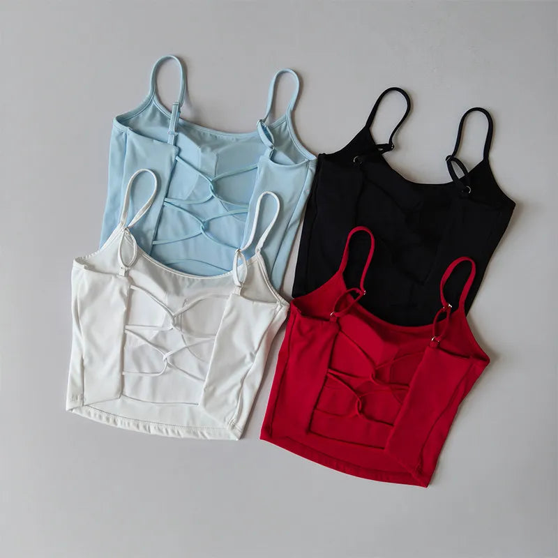 Women's Fixed Cup Small Sling Sports Vest Yoga Wear Underwear with Chest Pad Pilates Fitness Top Beautiful Back Design