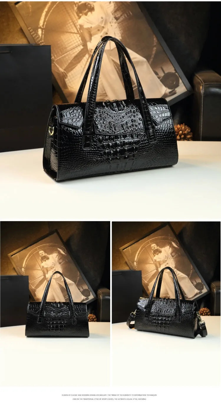 Crocodile Pattern Women's Bag 2026 New Style Messenger Bag Women's High-End Boston Pillow Bag Light Luxury Leather Shoulder Bag