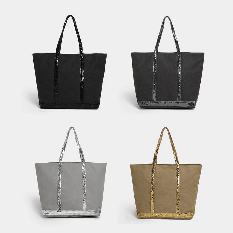2025 Women's New Retro Shoulder Crossbody Bag Casual Handbag Canvas Shoulder Bag Sequin Large Capacity Tote Bag