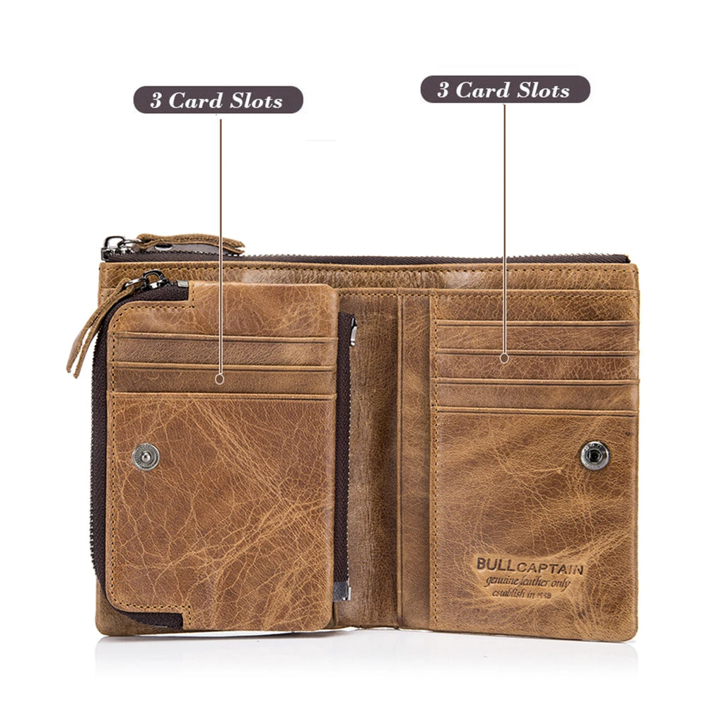 BULLCAPTAIN Authentic Leather Men's Wallet Short Purse Small Retro Wallet Brand High RFID New Short Wallet