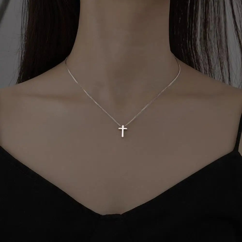 New 925 Sterling Silver Cross Necklace Style Geometric Style Woman Pendant Choker Birthday Exquisite Jewelry