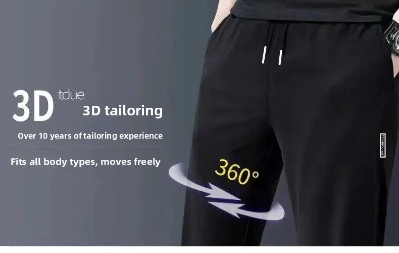 Summer Casual Ice Silk Pants Men's Trendy Large Size Long Trousers Korean Style Thin Straight Loose Sports Pants Quick Dry