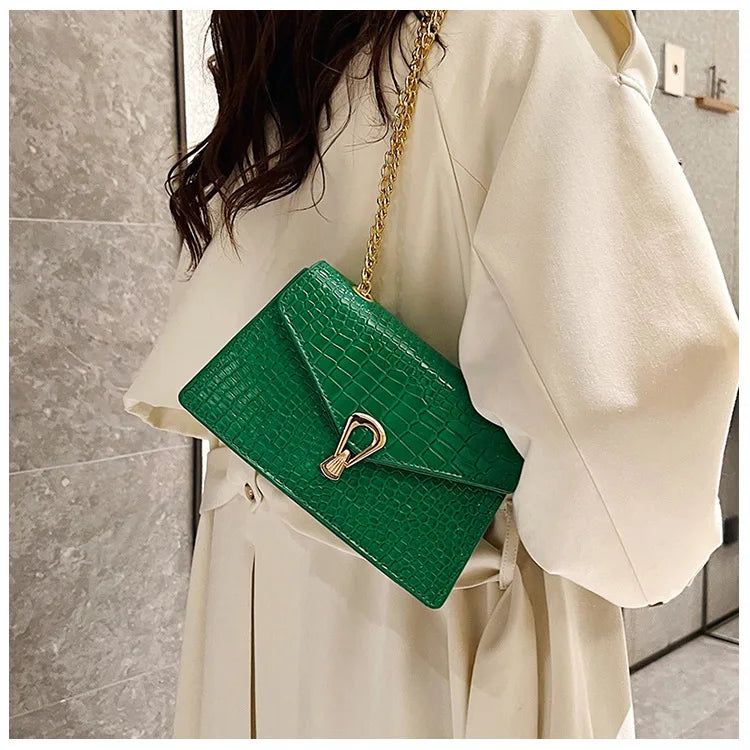 Crocodile Pattern Shoulder Bags For Women Fashion Chains Squre Bag Purse Female Pu Leather Crossbody Handbag Daily Phone Clutch