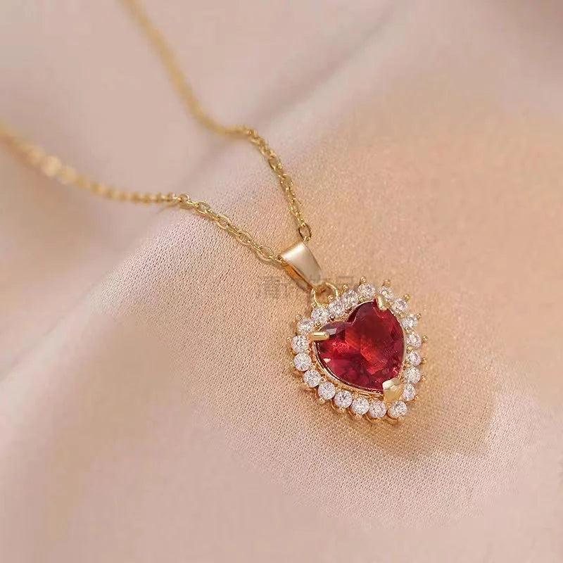 Arrow Through Heart Couple Pendant Necklace - Copper Zircon