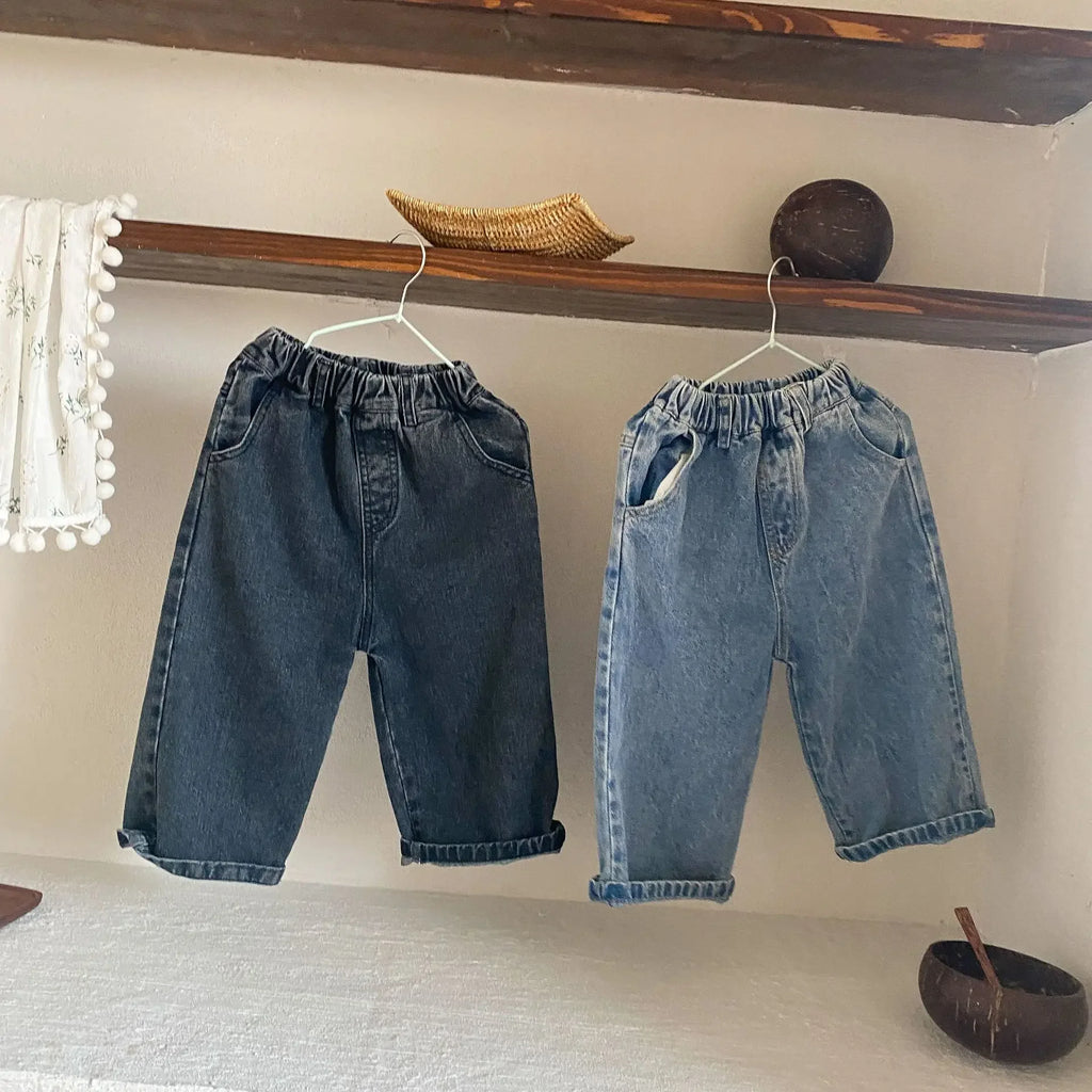 8701-1 Children'S Denim Pants Spring Autumn New Girls' Wide-Leg Pants 1-10Year Boy'S Jeans Casual
